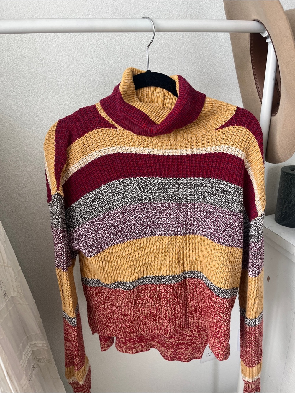 Urban Outfitters Striped Turtleneck Sweater in Mustard and Burgundy